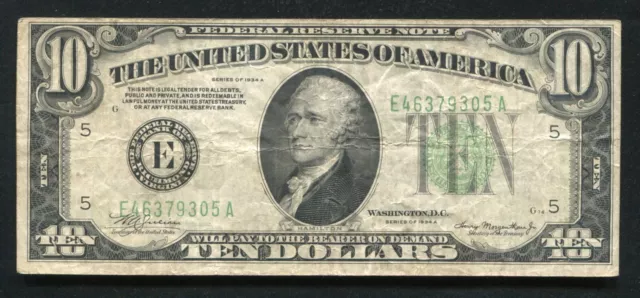 1934-A $10 Ten Dollars Frn Federal Reserve Note Richmond, Va Very Fine (C)