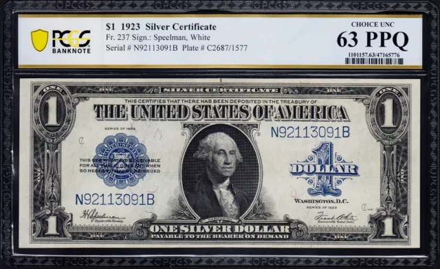 1923 Horseblanket $1 Silver Certificate PMG Choice Uncirculated 63 EPQ