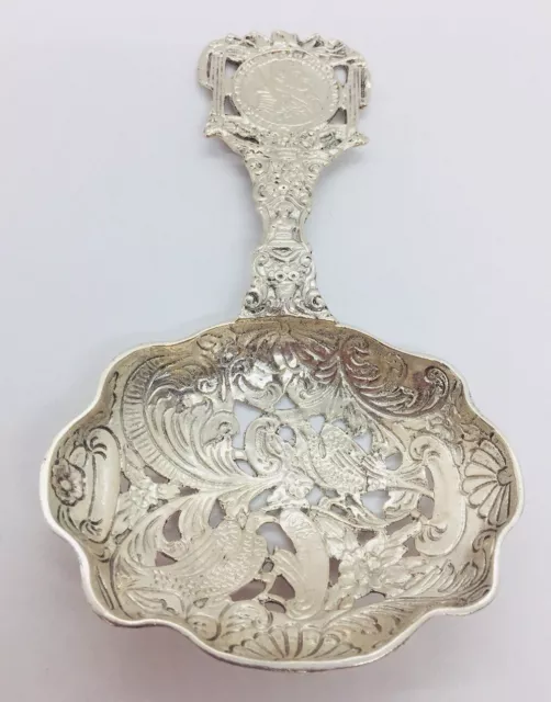 Antique German 800 Silver Ornate Large Bon Bon Spoon
