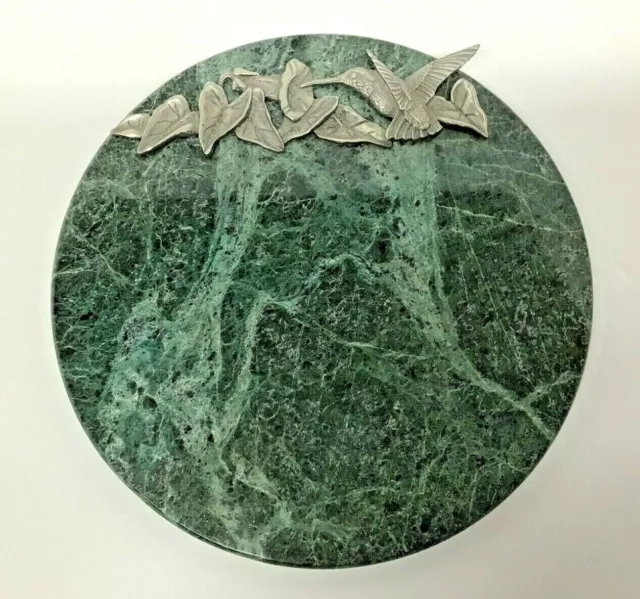 Green Marble w/ Pewter Hummingbird Cheese Tray Cutting Board Serving Plate