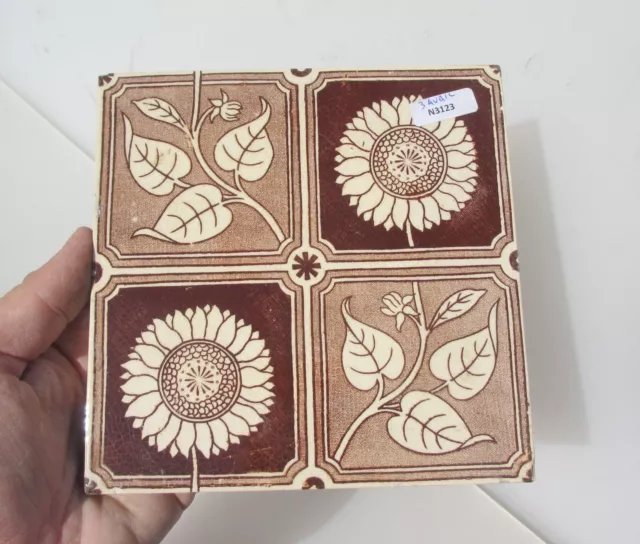 Victorian Ceramic Tile Floral Flowers Leaf Old Antique Nouveau Rococo Vintage
