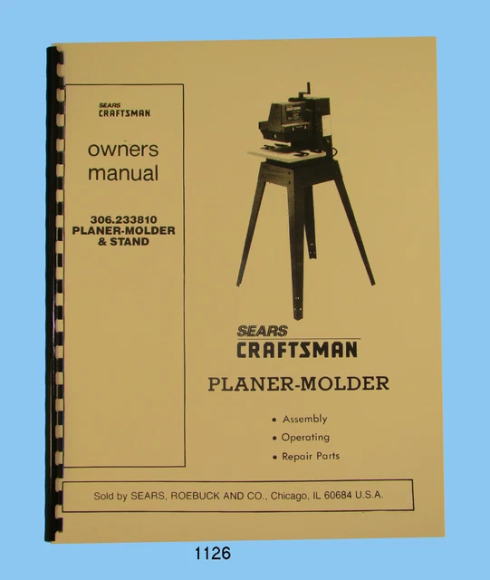 SEARS CRAFTSMAN 12& Planer Molder 306.233810 Op & Parts Manual #1126 ...