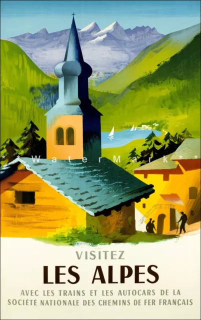 France Visitez Les Alpes 1958 Vintage Poster Print Retro Style Tourism Travel