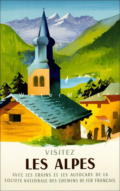 France Visitez Les Alpes 1958 Vintage Poster Print Retro Style Tourism Travel