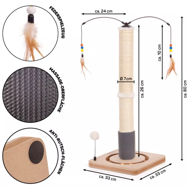 Kratzstamm Lilly - Kratzsäule mit Spielschiene und Massagefläche, Kratzbaum 2