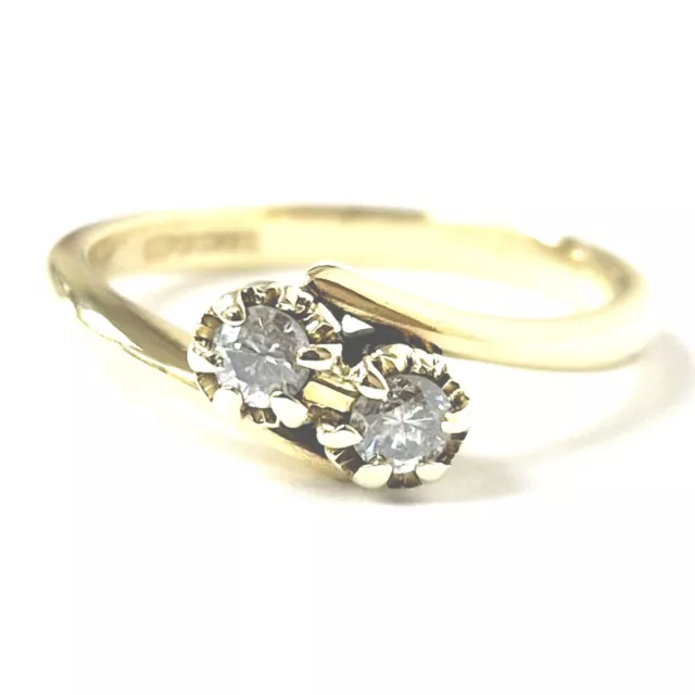 9ct Gold Double Twist Diamond Ring Ladies Size O Hallmarked 2.9g