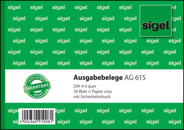 sigel Ausgabebeleg AG 615 DIN A6 quer Ausgabe Beleg Formular á 50 Blatt grün