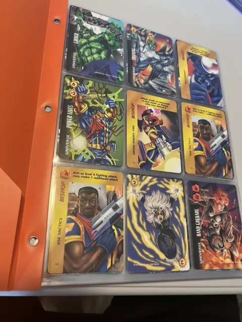 LOT OF 286 MARVEL OVERPOWER CARD GAME CARDS..  IN NOTEBOOK SLEEVES In Folder