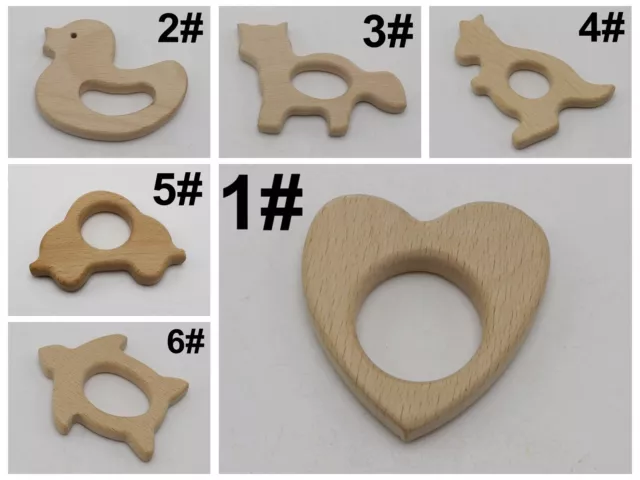 5 Pcs Wooden Teether Teething Ring Natural Untreated Beech Wood Baby Rattle