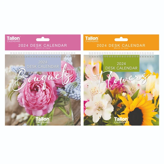 2024 FLIP OVER Desk Top Calendar Flowers Floral Bouquet Home Office