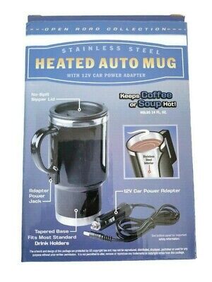 Heated Auto Travel Mug Stainless Steel, with 12V Car Power Adapter 