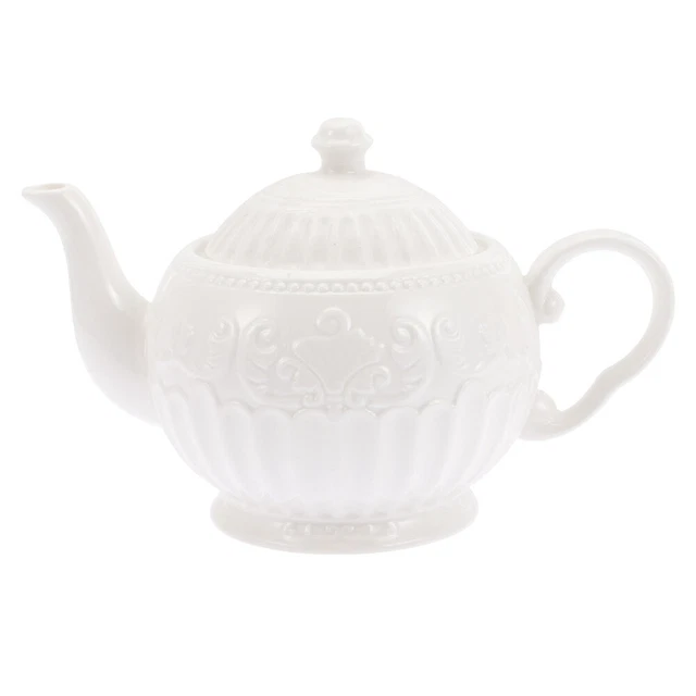 Jarra de agua con tetera de cerámica en relieve para tetera de té de la tarde (blanca)