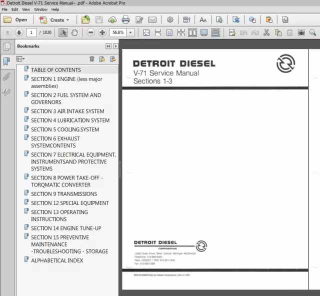 Detroit Diesel Series V71 Service Manual Engine Motor Workshop Factory Manual 2