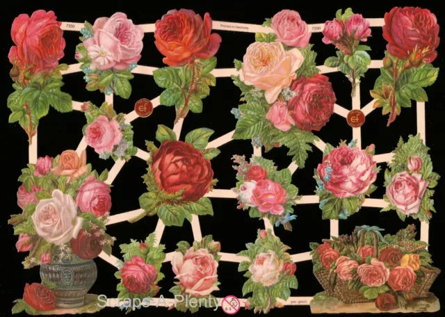 German Embossed Scrap Die Cut Relief - Stunning Rose / Flowers  WOW   EF7330