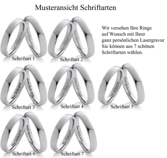 2 Ringe Eheringe mit Diamant Partnerringe Freundschaftsringe Trauringe LUC53 2