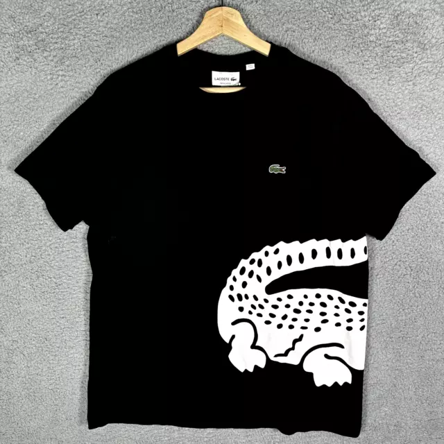 Lacoste T-Shirt Crocodile Big Logo Crew Neck Men's Size XL Black White Croc