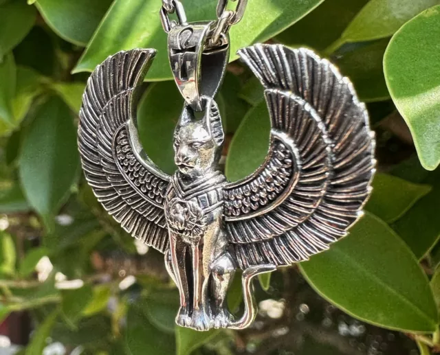 BASTET Goddess of Egypt 925 Sterling Silver Pendant Cat Scarab Snake Egyptian