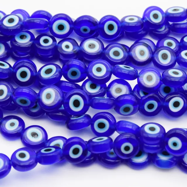 Blue Light Blue Evil Eye Handmade Lampwork Glass Flat Round Beads Various Sizes