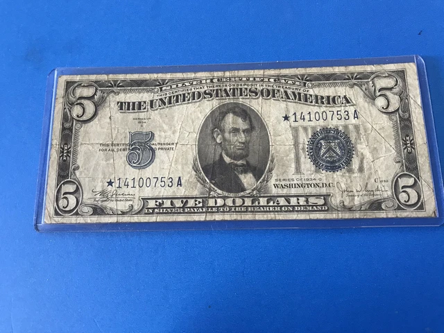 1934 C  $5 Five Dollar Silver Certificate STAR NOTE....Lot #4