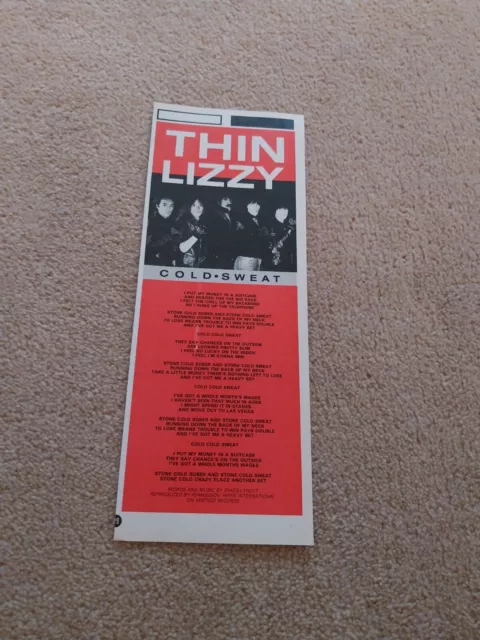 Tnewl65 Advert 11X4 Thin Lizzy : 'Cold Sweat' Song Words