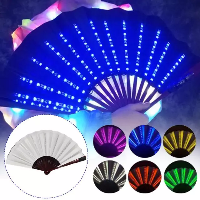 LED Luminous Hand Held Folding Fan Party Dancing Bar DJ Cosplay Fan w/ Remote