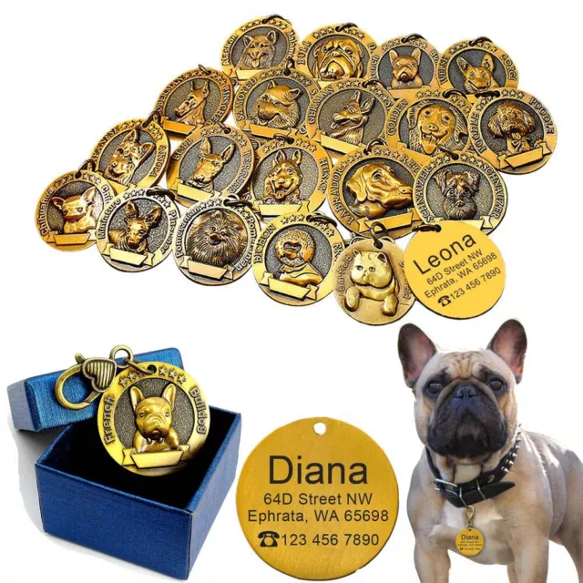 3D Medaille Plaque à graver Inox Laiton personnalisé Identité pour Chien Chat