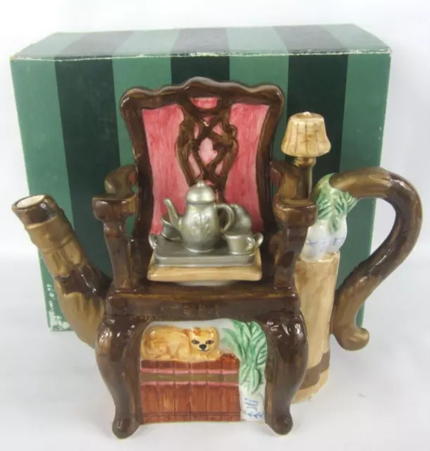 Vintage 1996 The Bombay Company Chippendale Chair Ceramic Porcelain Teapot w Box