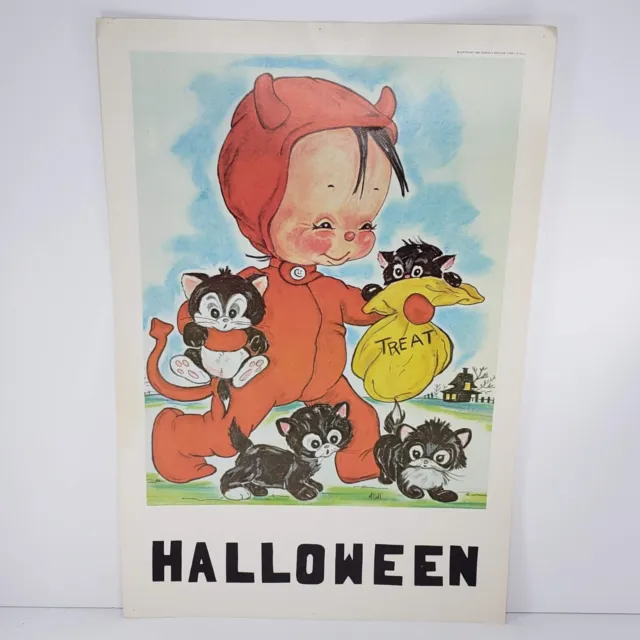 Vintage 1968 Classroom Poster Atrelle Dill Roberta Ross Halloween Devil Cat