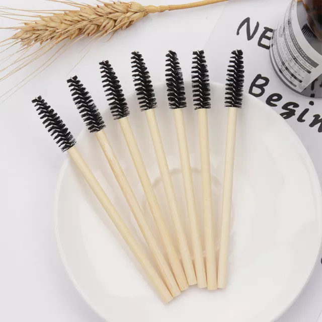 50 piezas cepillo de pestañas con mango de bambú cepillo de maquillaje cepillo de pestañas extensión de cejas B--JO