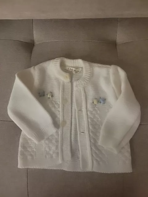 Vintage White Baby Girl Button Orlon Cardigan LS Sweater With Flowers Acrylic