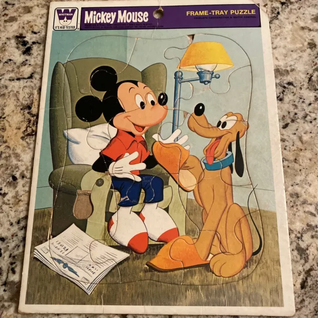 Vintage Whitman Walt Disney Mickey Mouse & Pluto  Frame Tray Puzzle #4510H