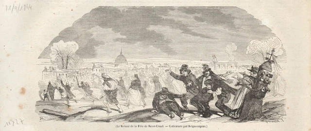 The Return of the Festival of SAINT-CLOUD Cartoon by Seigneurgens Engraving 1844