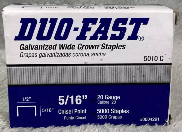 (5000-Pk) Duo-Fast Chisel Point Wide Crown Staples Galvanized 20 Gauge 5010C 4t
