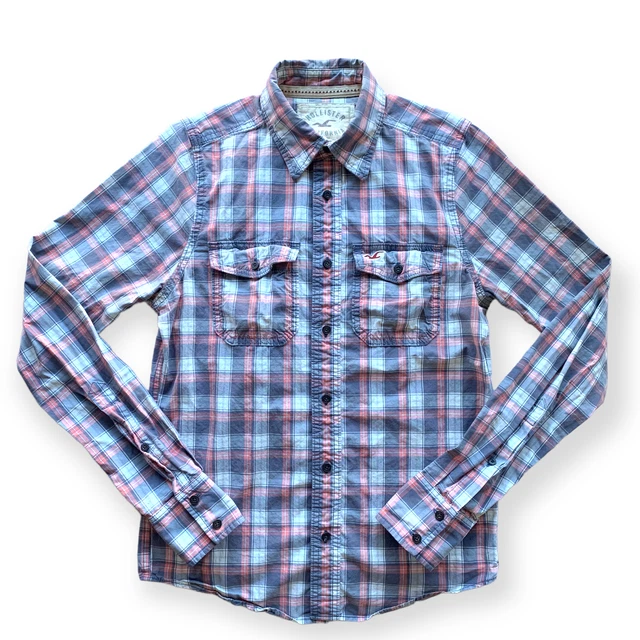 HOLLISTER Classic Fit Plaid Button Up Shirt Casual Surfer Red Blue Small
