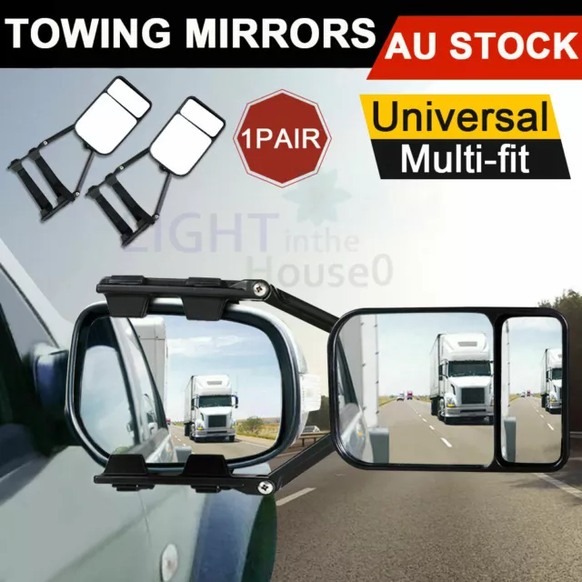 2x Towing Mirrors Pair Heavy Duty Multi Fit Clamp On Towing Caravan 4X4 Trailer