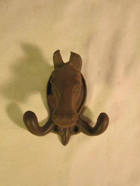 HORSE Head COAT HOOK Cast Iron Vintage w/ Double Hook Pretty Practical Unique
