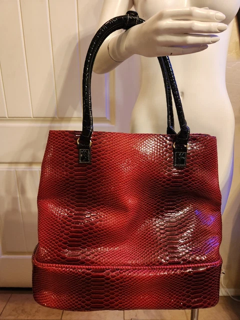 Nwt Samantha Brown Drop Bottom Satchel Burgundy Black 2