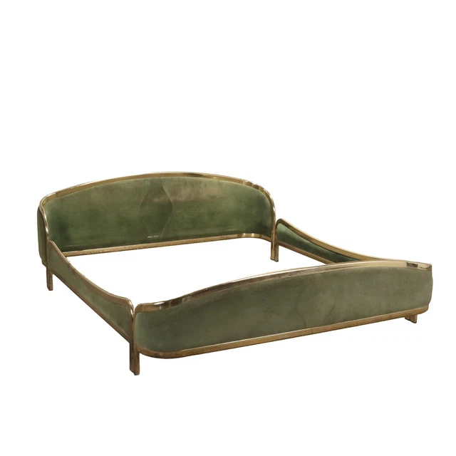 Letto Anni 70-80 Ottone Pelle Scamosciata Italia Modernariato Complementi