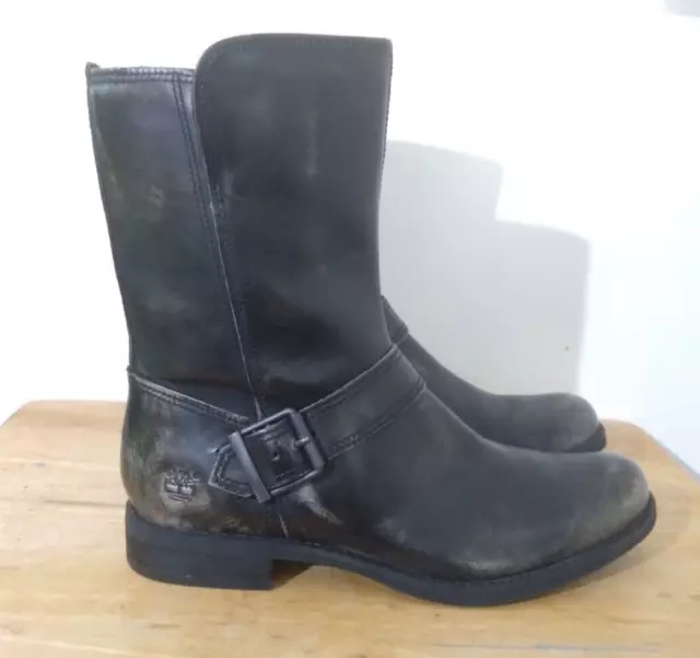 TIMBERLAND Savin Hill Mid Zip Black Leather Women's Boots A1239 UK-7 EU-40