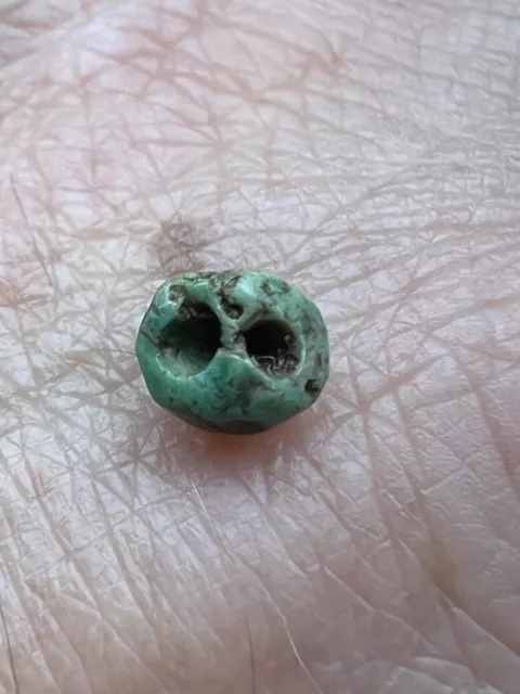 Ancient Tiny Bright Green Jadeite Terminal Bead valuable 5.8 x 4.9 mm rare bead