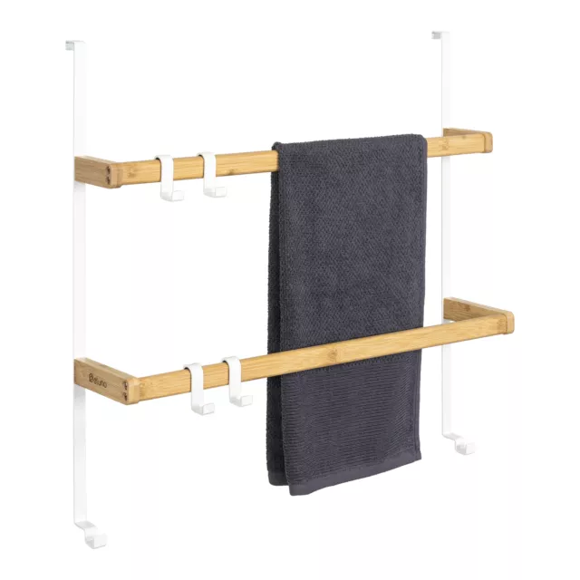 eluno Tür-Hängeregal aus Metall und Bambus, Tür-Handtuchhalter mit 2 Handtuchsta