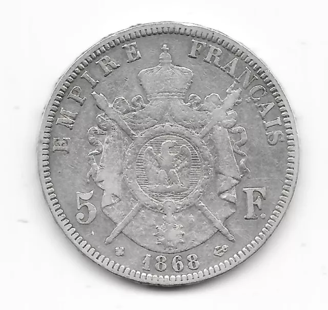 monnaie de 5 Francs Argent 1868 BB - Empire Français - Napoléon III Empereur