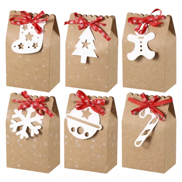 6pcs Christmas Cookie Gift Boxes Kraft Paper Xmas Party Favor Boxes