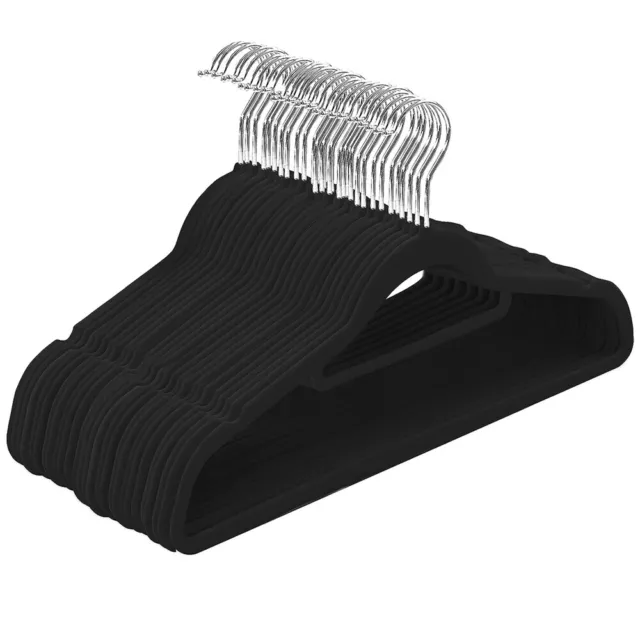 Black Velvet Hangers 100Pcs Non Slip Flocked Coat Clothes Space Saving Hangers