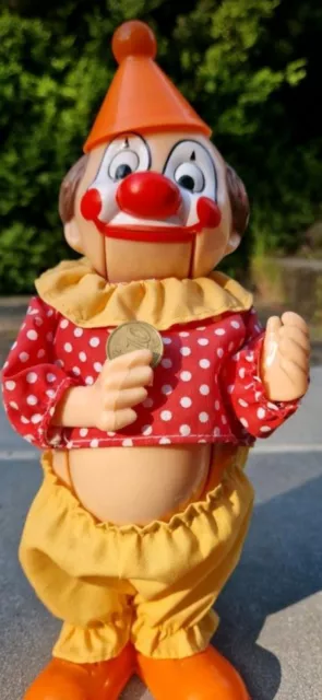 Clown Figur Hohlkörper Spardose Hartplastik Münze ESSEN vintage 60er alt