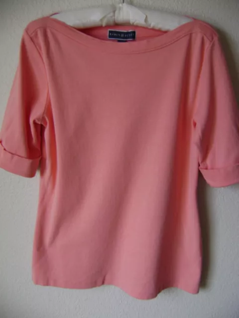 Karen Scott Women's Knit Top M Peach Pink T-Shirt Tee Pullover Blouse Cotton