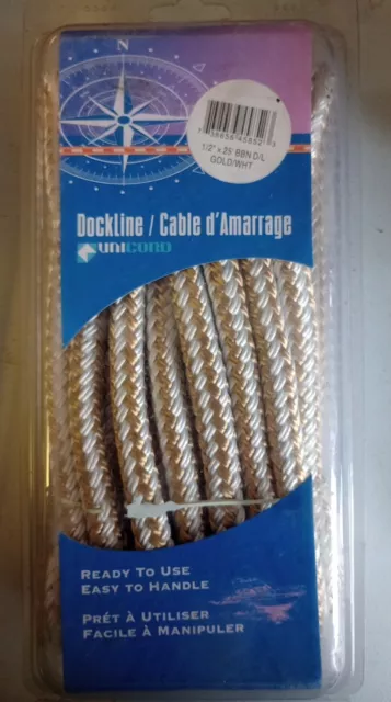 NEW Unicord Dock Line 1/2" x 25' Gold & White B11