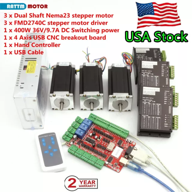 〖US〗3 Axis USB CNC Controller Kit NEMA23 425oz-in 112mm stepper motor driver cnc