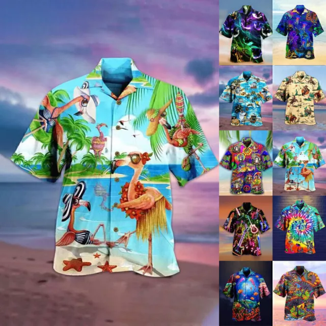 Mens Hawaiian Shirts Summer Holiday Beach Palm Tree Beach Party Fancy Dress Tops