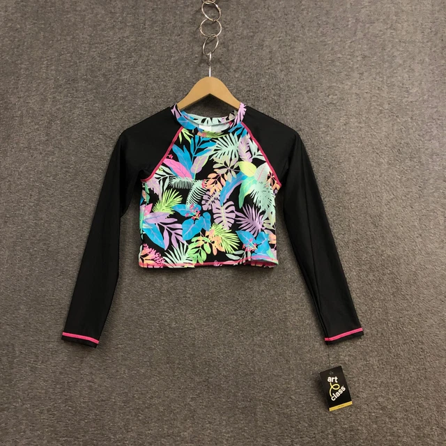 Art Class Multicolor Crop Top Long Sleeve Shirt Leaves Print Girls XL 14/16 NWT